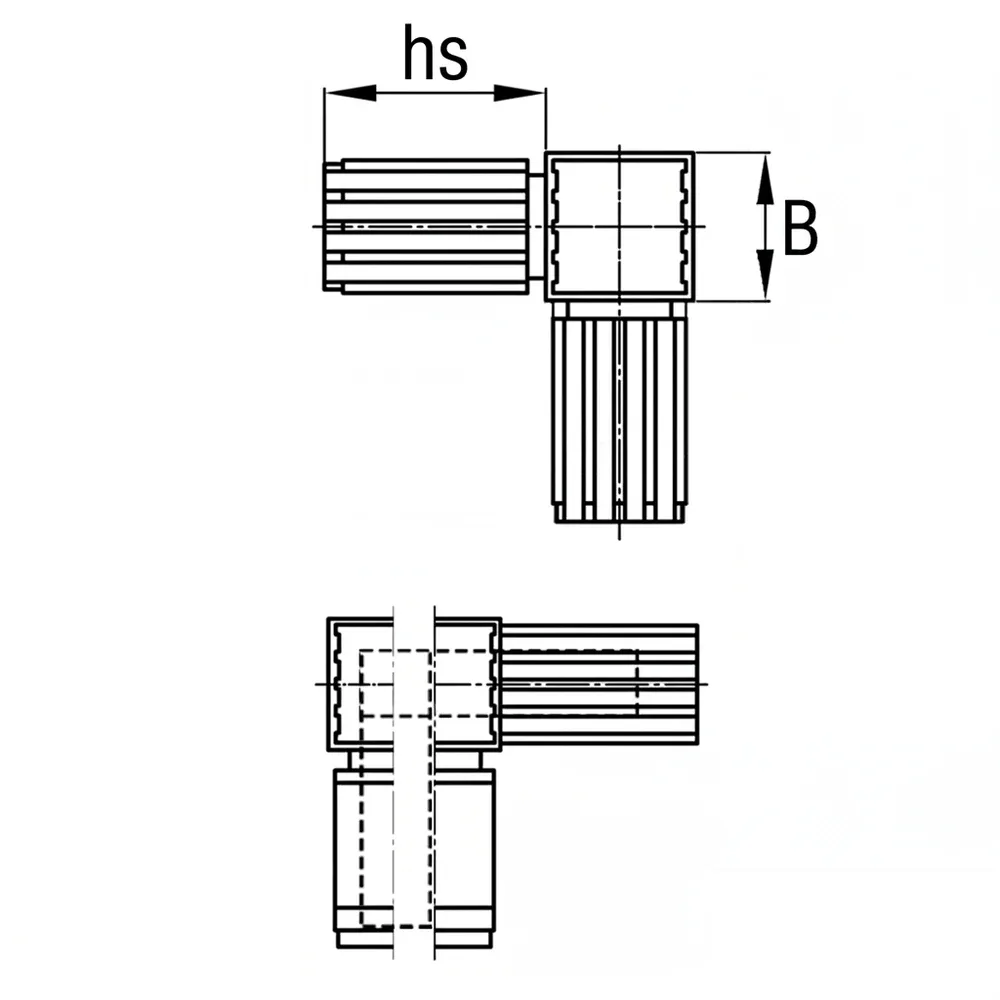 Dibujo técnico: Conector para tubo, diseño de dos piezas 3D3 – conector de esquina de tres patas
