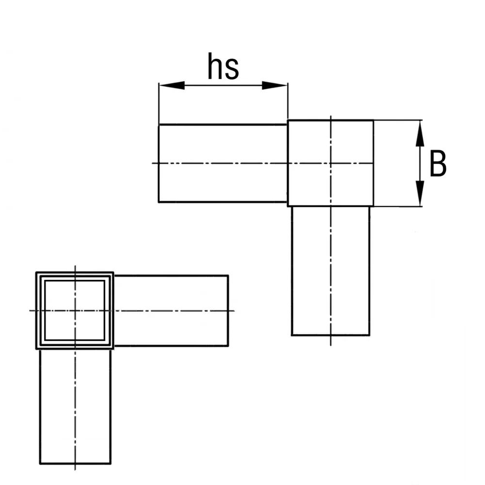 Plano de dimensiones Conector tubular - modelo 3D3 - conector de esquina de tres vías