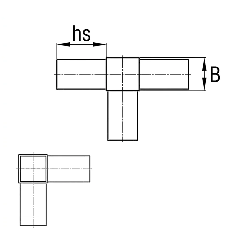 Plano de dimensiones Conector tubular de una sola pieza modelo 3D4 - conector multidimensional en T