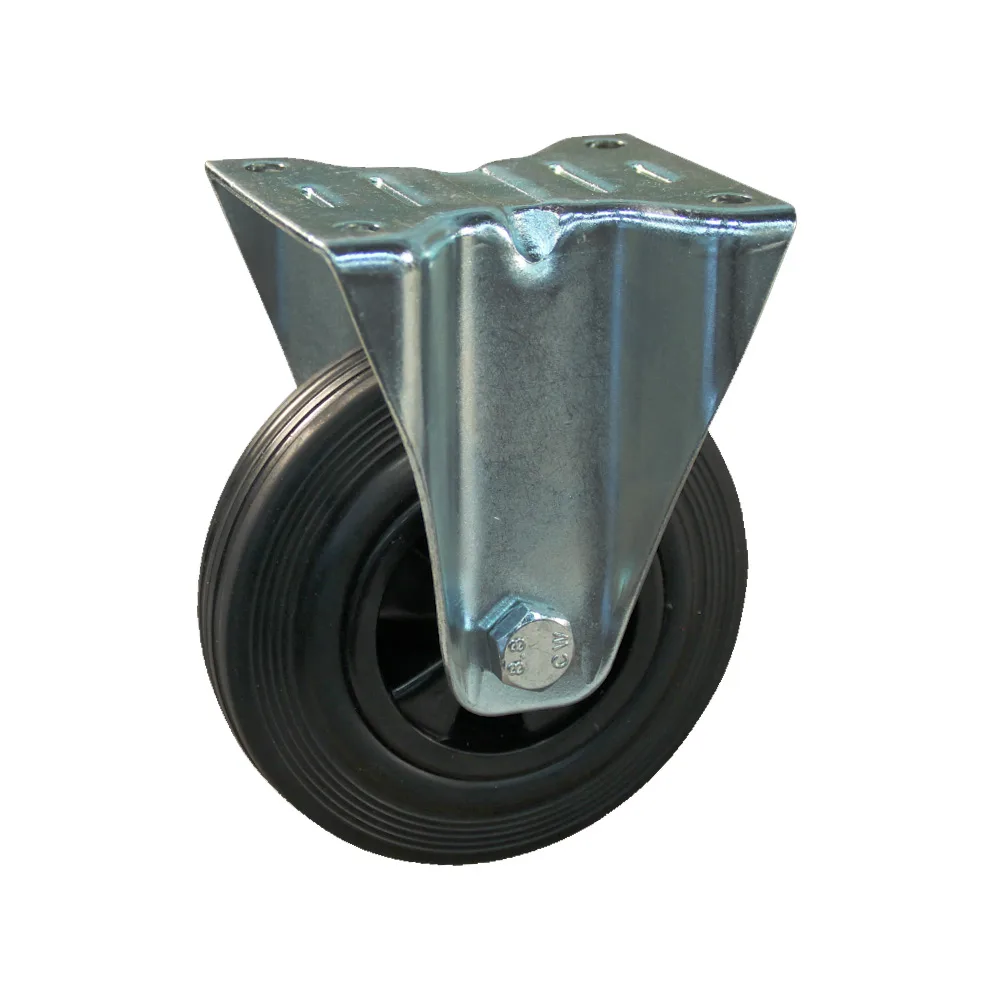 Rueda fija TPE Ø125mm - banda de rodadura azul Caucho / TPE - Cojinete de deslizamiento - Fijación de placa 105x80mm - St - Acero
