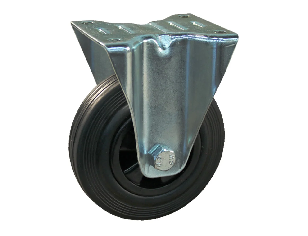 Rueda de goma fija con placa superior – Rueda de goma maciza- 250kg - horquillas de acero