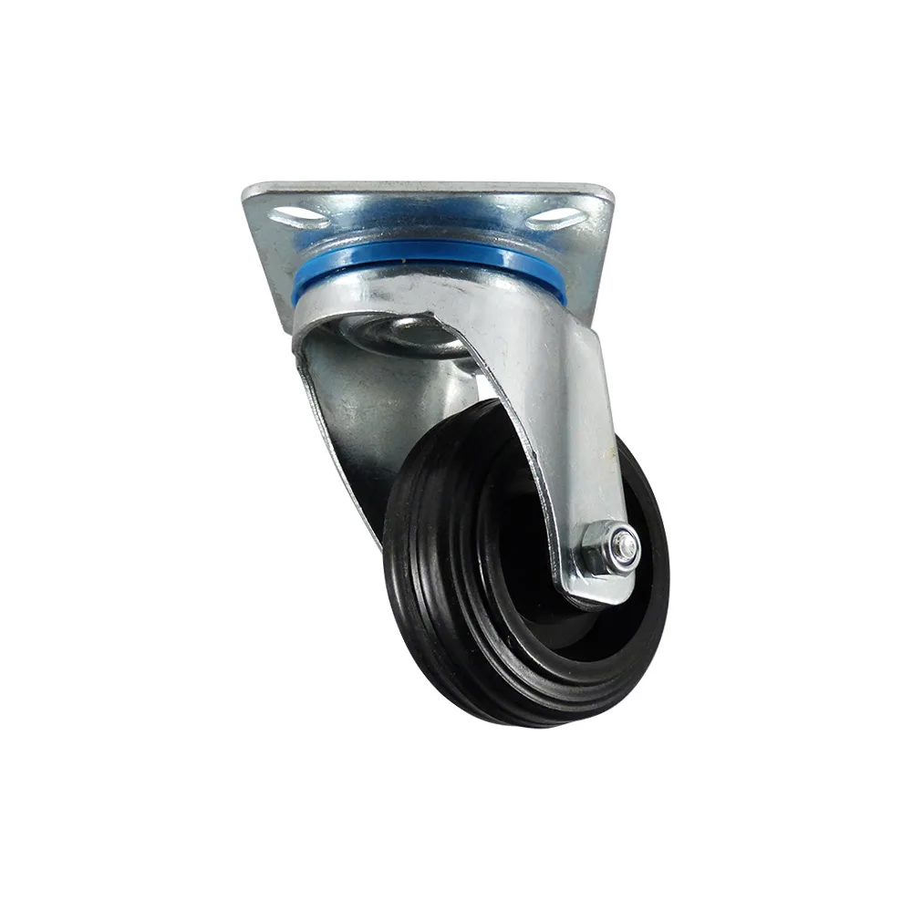 Rueda giratoria PP Ø180mm - banda de rodadura azul Caucho / TPE - Cojinete de deslizamiento - Fijación de placa 135x105mm - St - Acero imagen 3