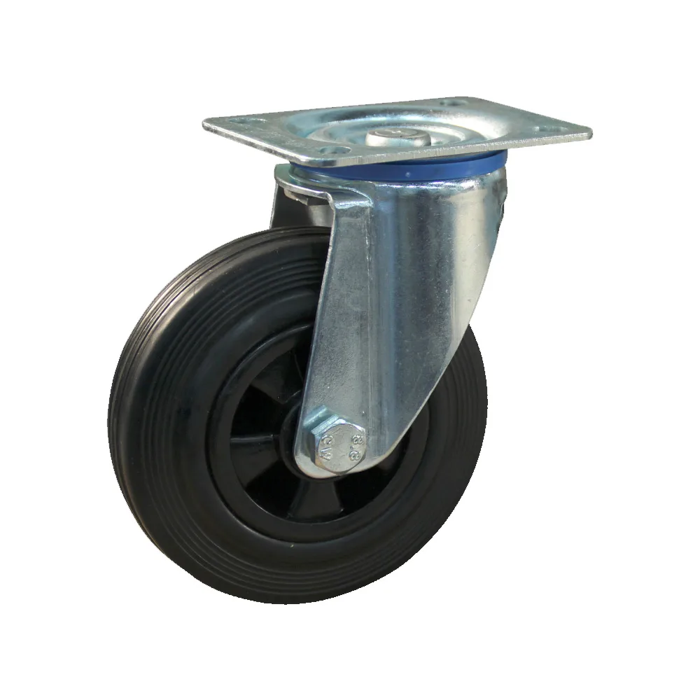 Rueda giratoria PP Ø180mm - banda de rodadura azul Caucho / TPE - Cojinete de deslizamiento - Fijación de placa 135x105mm - St - Acero