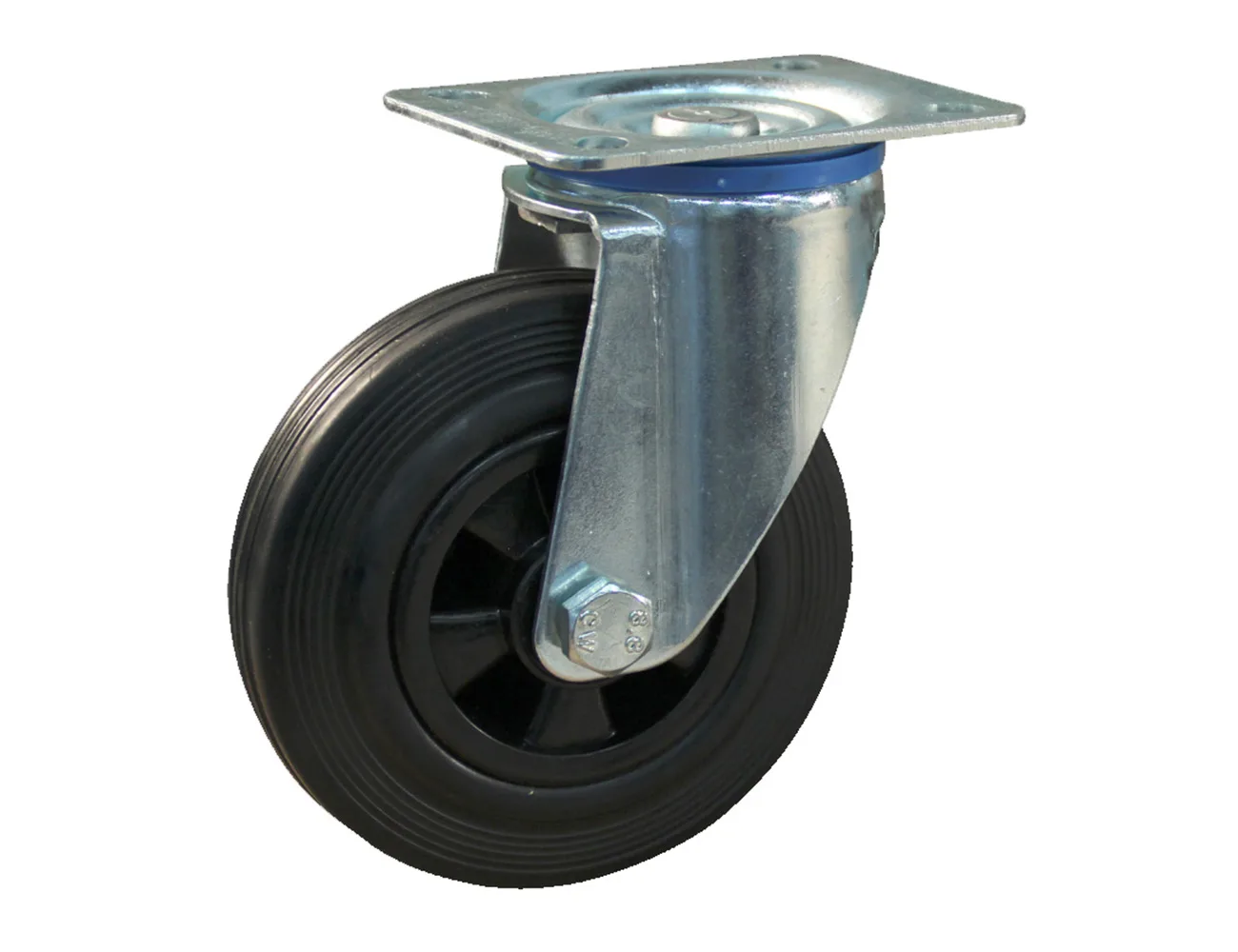 Rueda de goma giratoria con platina - Llanta plástica – Rueda de goma maciza- 250kg - horquillas de acero