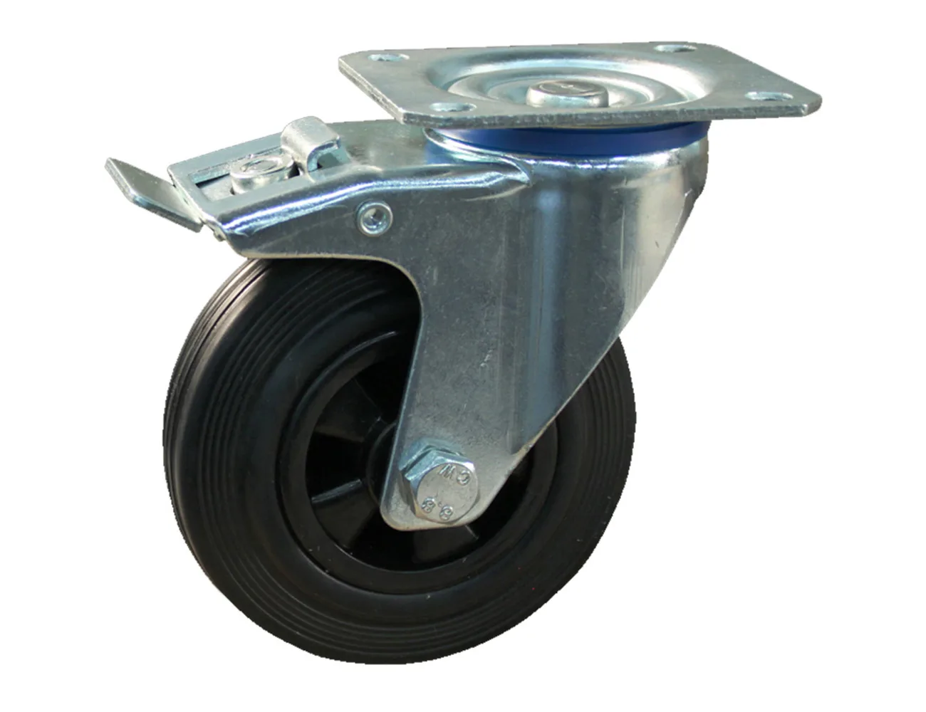Rueda de goma maciza giratoria con freno con platina – Rueda de goma maciza- 250kg - horquillas de acero