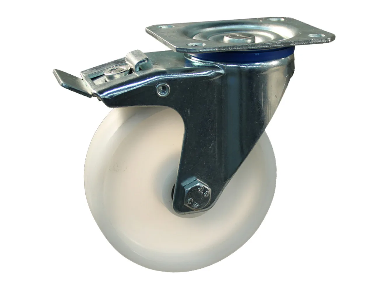Rueda de nylon giratoria con freno con placa superior – Rueda nylon - 800kg - horquillas de acero