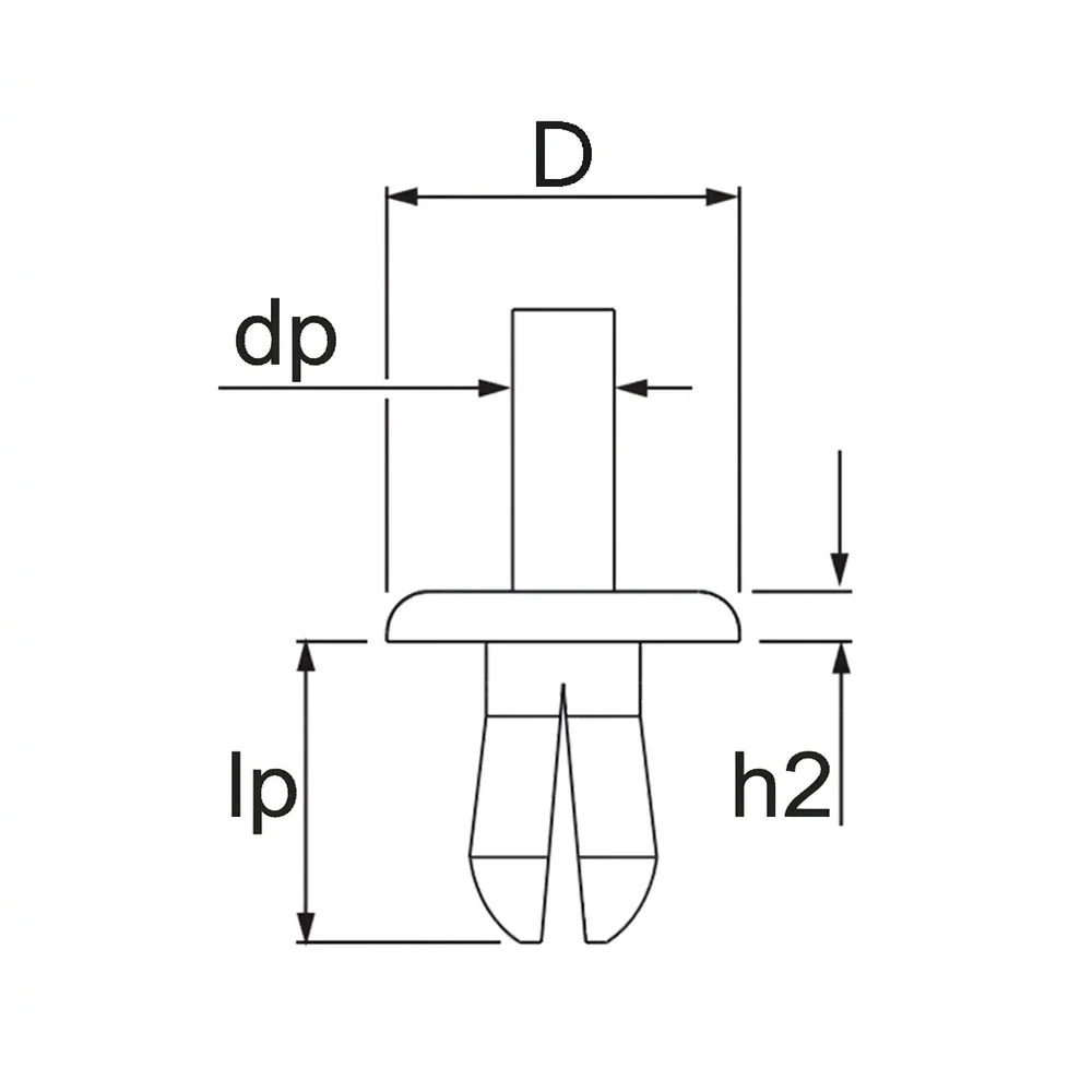 Plano acotado Remache de golpe para perforación Ø3.0 - espesor de la chapa 1.0-4.0mm - Negro
