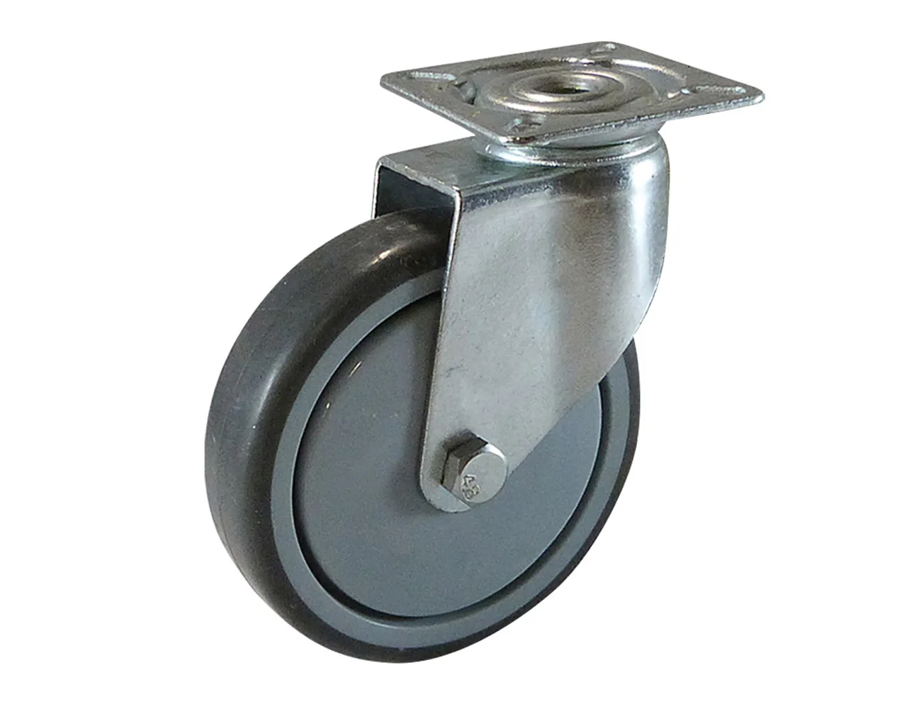 Rueda industrial giratoria con placa superior – Rueda industrial TPE - 100kg - horquilla de acero