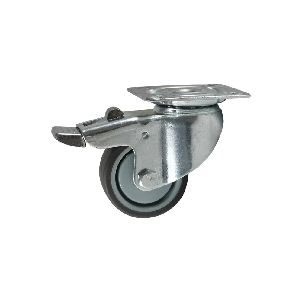 Rueda giratoria para aparatos con freno PP Ø100 - banda de rodadura Caucho / TPE - Rodamiento de bolas - fijación por platina 60x60mm - St - Acero imagen 2
