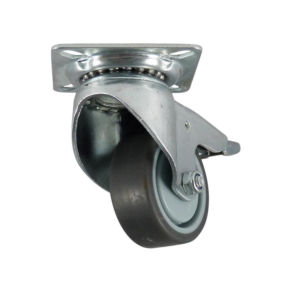 Rueda giratoria para aparatos con freno PP Ø100 - banda de rodadura Caucho / TPE - Rodamiento de bolas - fijación por platina 60x60mm - St - Acero imagen 5