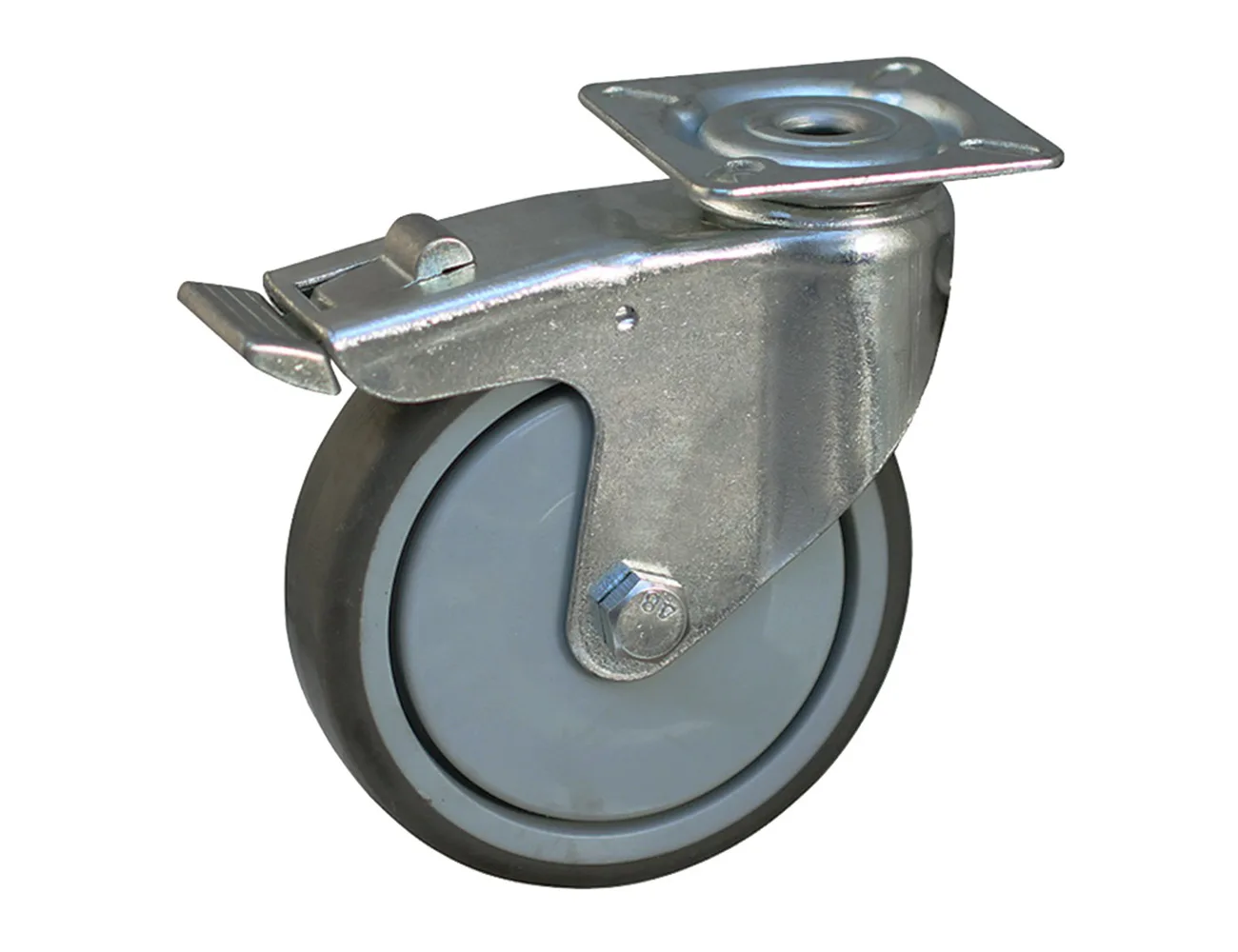 Rueda industrial giratoria con freno y platina – Rueda industrial TPE - 100kg - horquilla de acero