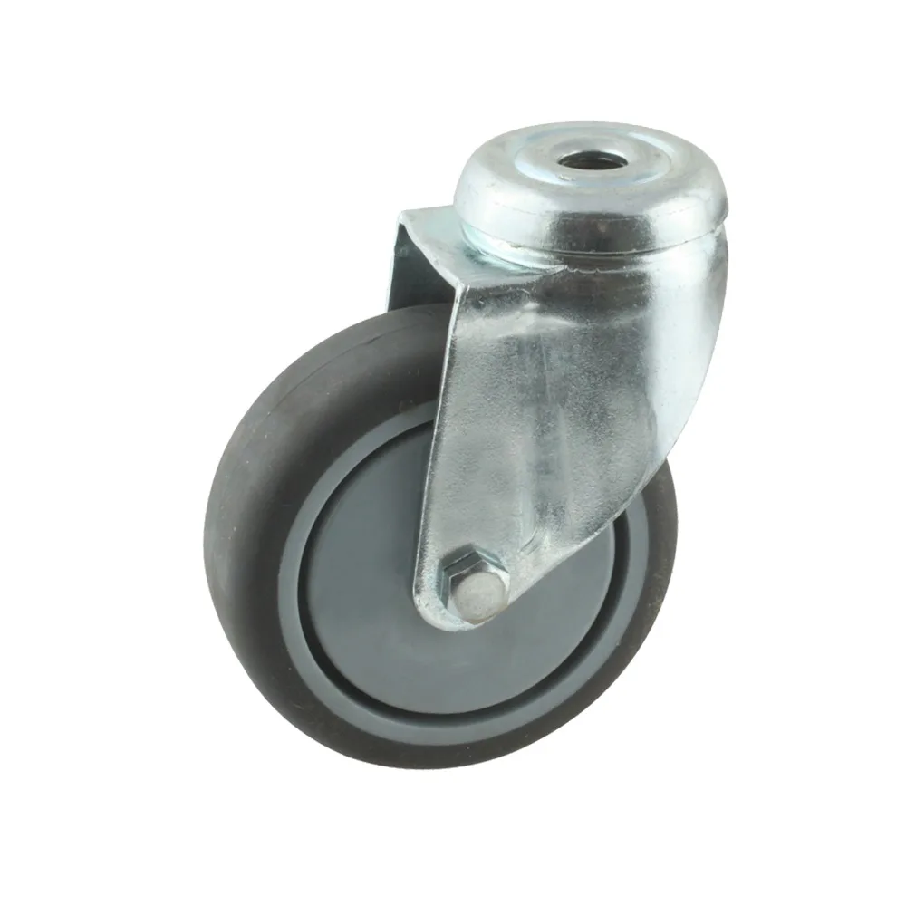 Rueda fija para aparatos PP Ø100 - banda de rodadura Caucho / TPE - Rodamiento de bolas - agujero para perno Ø10.3mm - St - Acero