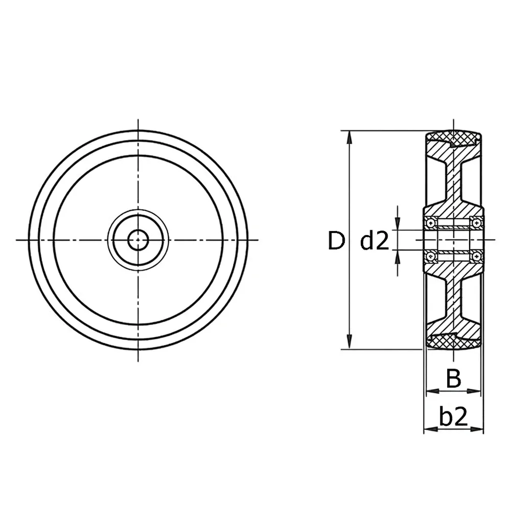 Dibujo técnico: Rueda de goma elástica - llanta plástica