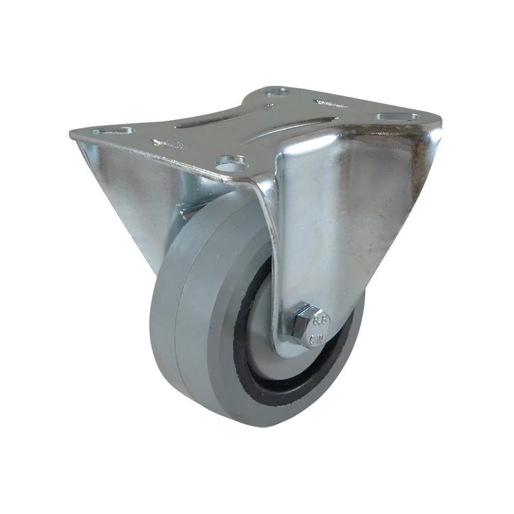 Rueda fija PA Ø100mm - banda de rodadura gris Caucho / TPE - Rodamiento de bolas - Fijación de placa 105x80mm - St - Acero imagen 3
