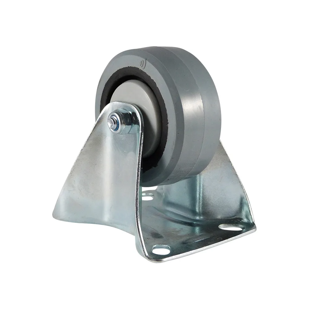 Rueda fija PA Ø100mm - banda de rodadura gris Caucho / TPE - Rodamiento de bolas - Fijación de placa 105x80mm - St - Acero imagen 4