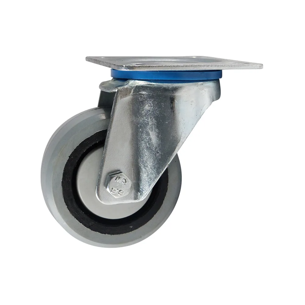 Rueda fija PA Ø100mm - banda de rodadura gris Caucho / TPE - Rodamiento de bolas - Fijación de placa 105x80mm - St - Acero imagen 5