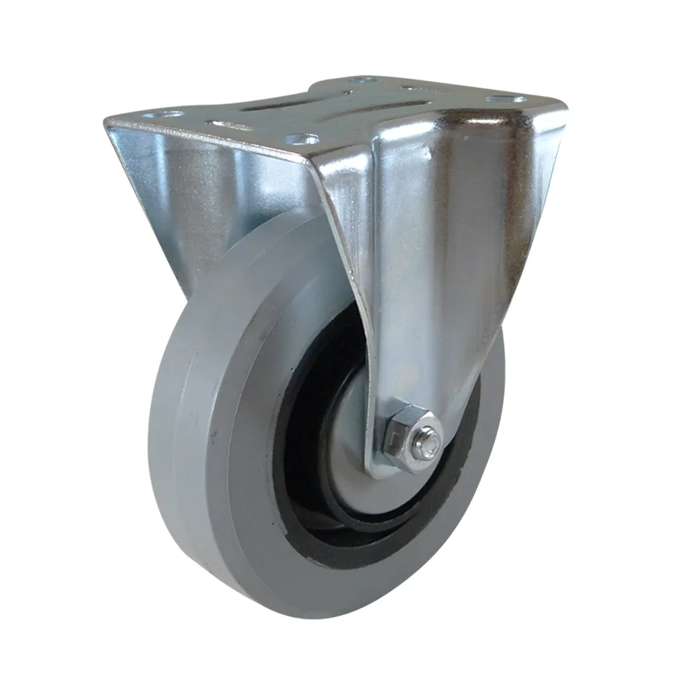 Rueda fija PA Ø100mm - banda de rodadura gris Caucho / TPE - Rodamiento de bolas - Fijación de placa 105x80mm - St - Acero