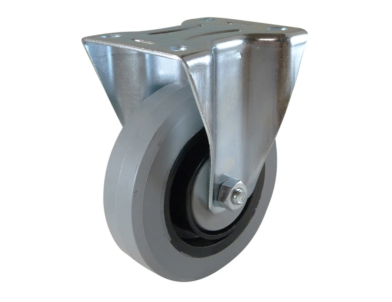 Rueda de goma elástica fija con platina – Rueda de goma maciza - 450kg - horquillas de acero - llanta plástica