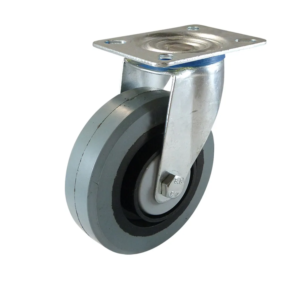 Rueda giratoria PA Ø125mm - banda de rodadura gris Caucho / TPE - Rodamiento de bolas - Fijación de placa 105x80mm - St - Acero