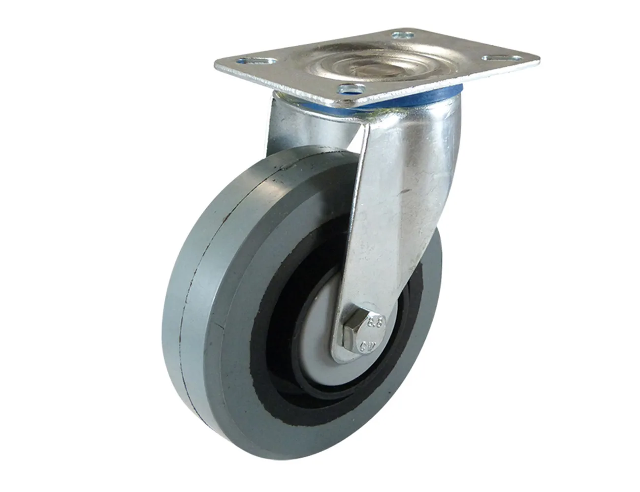 Rueda de goma elástica giratoria con platina – Rueda de goma maciza - 450kg - horquillas de acero - llanta plástica