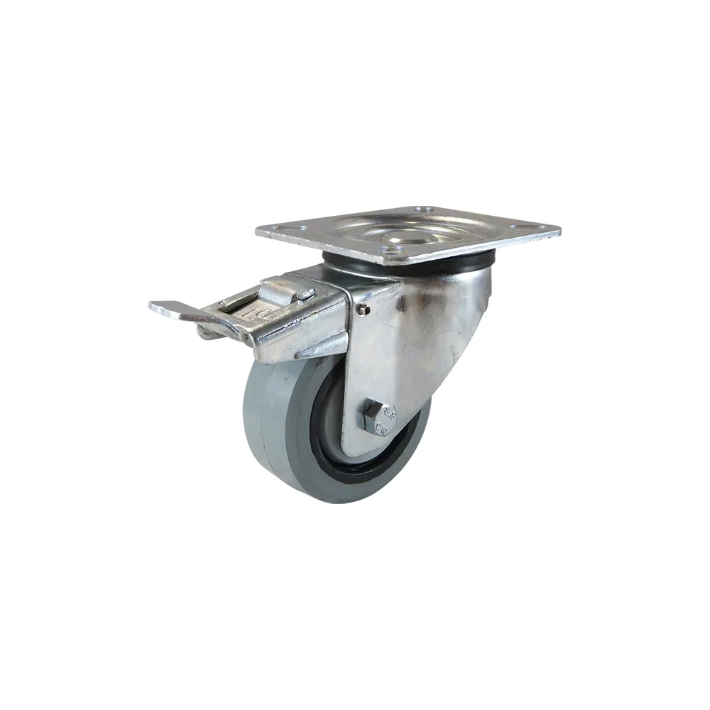 Rueda giratoria con freno PA Ø125mm - banda de rodadura azul Caucho / TPE - Rodamiento de bolas - Fijación de placa 105x80mm - St - Acero imagen 2