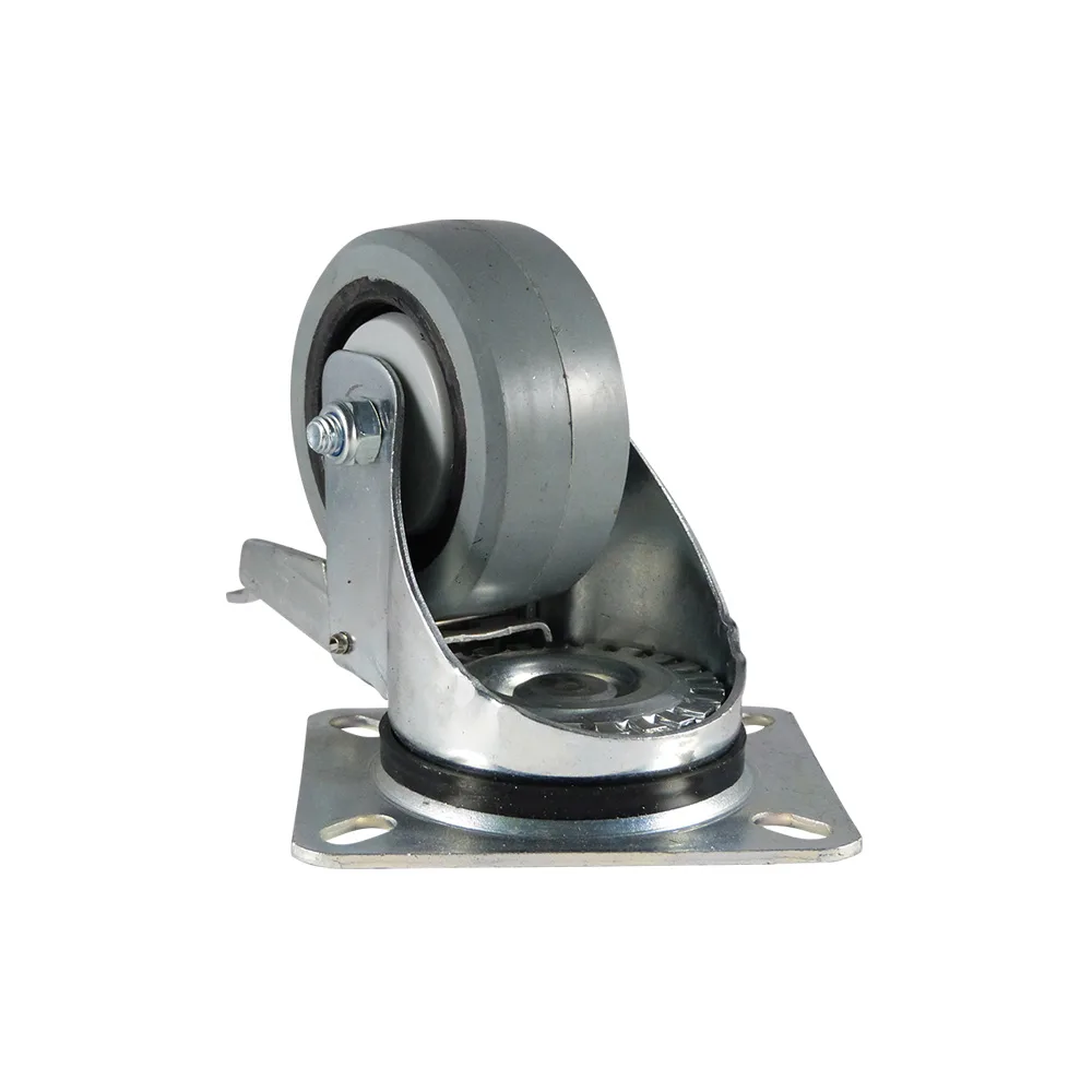 Rueda giratoria con freno PA Ø125mm - banda de rodadura azul Caucho / TPE - Rodamiento de bolas - Fijación de placa 105x80mm - St - Acero imagen 3