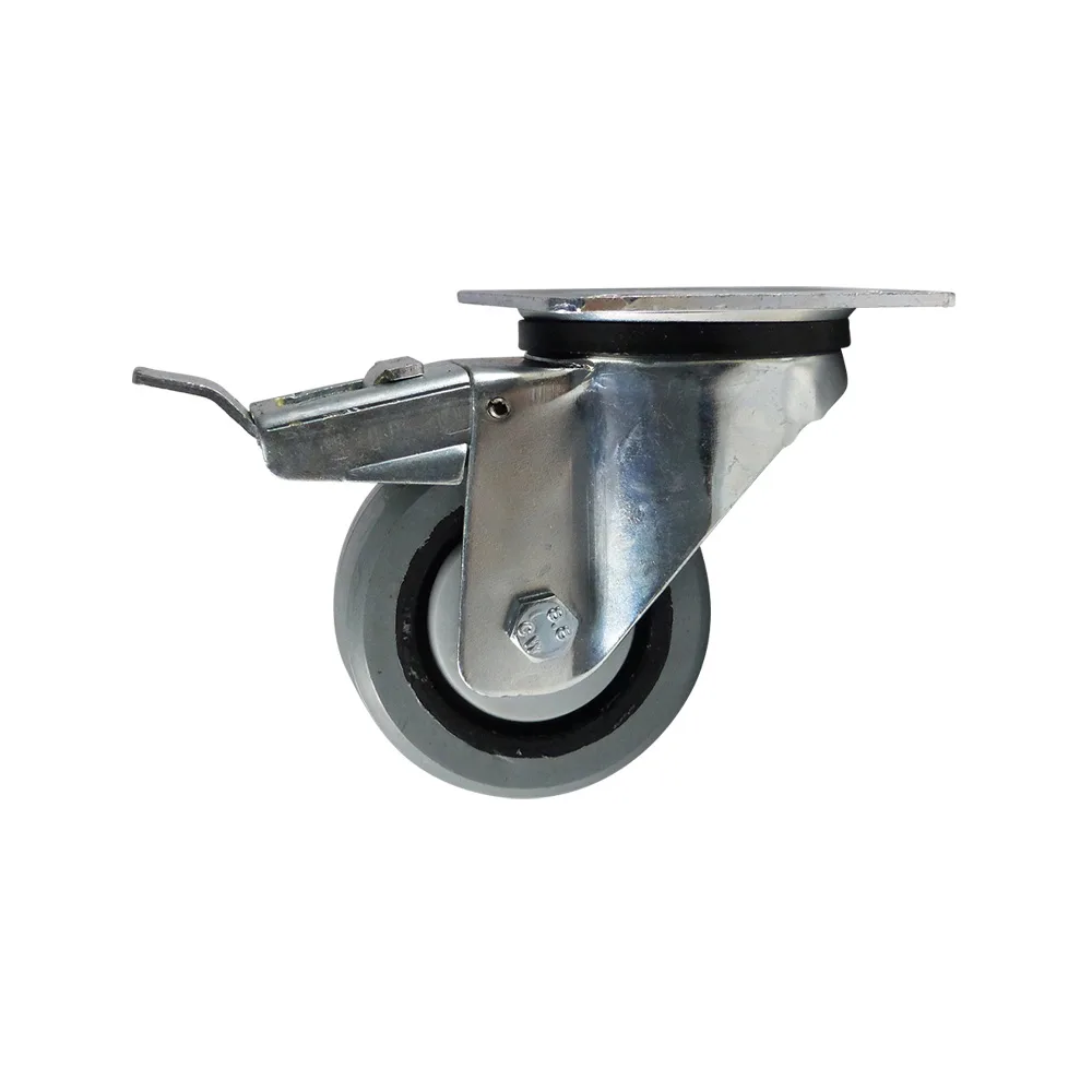 Rueda giratoria con freno PA Ø125mm - banda de rodadura azul Caucho / TPE - Rodamiento de bolas - Fijación de placa 105x80mm - St - Acero imagen 4