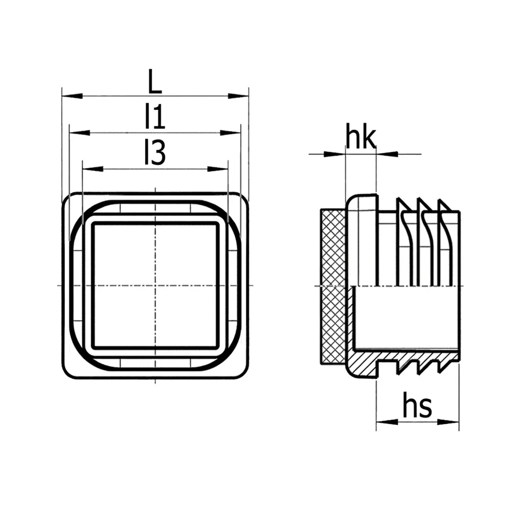 Dibujo técnico: Contera cuadrada con fieltro