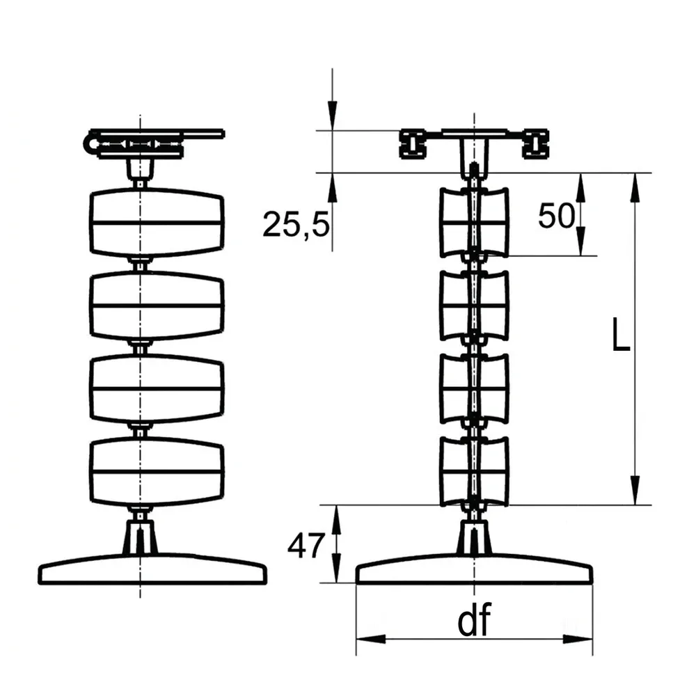 Dibujo técnico: Columna pasacables SET – ovalada - Kaba