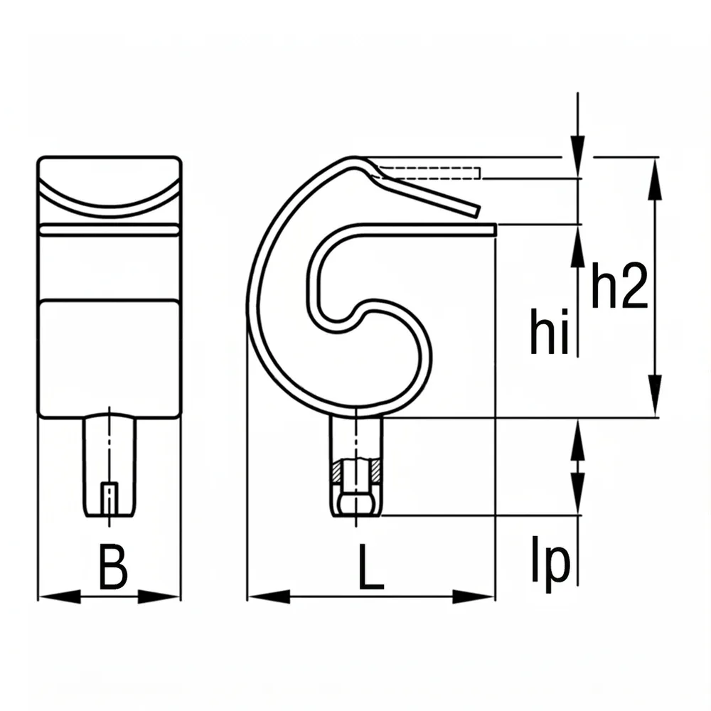 Dibujo técnico: Abrazadera de mesa para conducto de cables redondo y ovalado - modelo Kaba