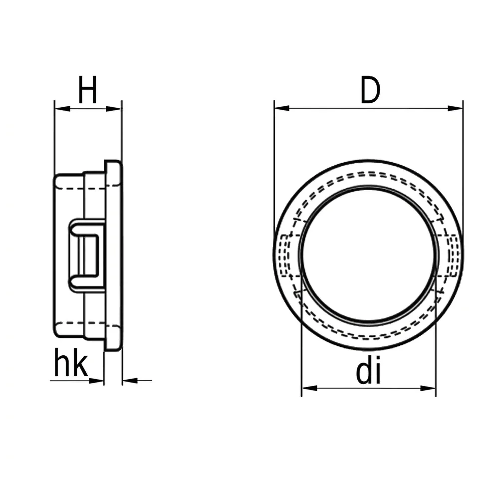 Dibujo técnico: Pasacables – montaje a presión – cuello corto