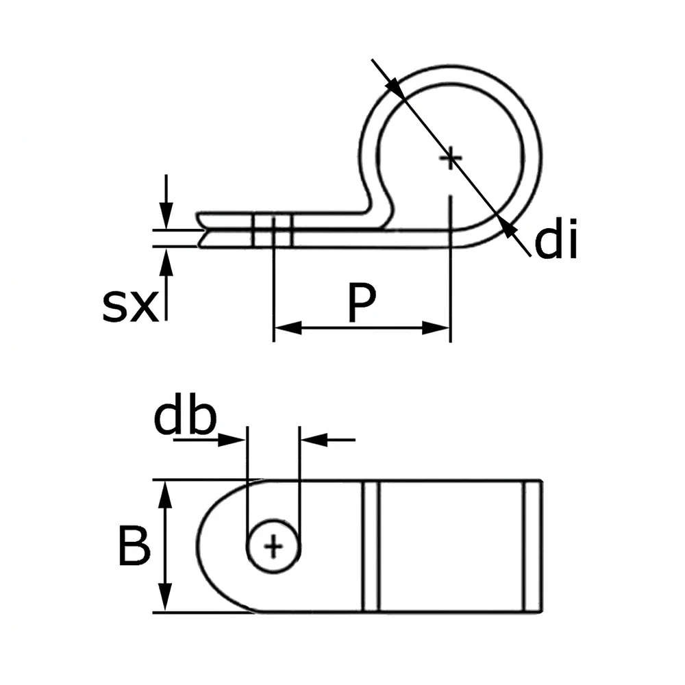 Dibujo técnico: Abrazadera en P - para cables o tuberías