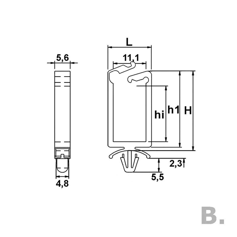 Dibujo técnico: Abrazadera rectangular encajable - apertura superior