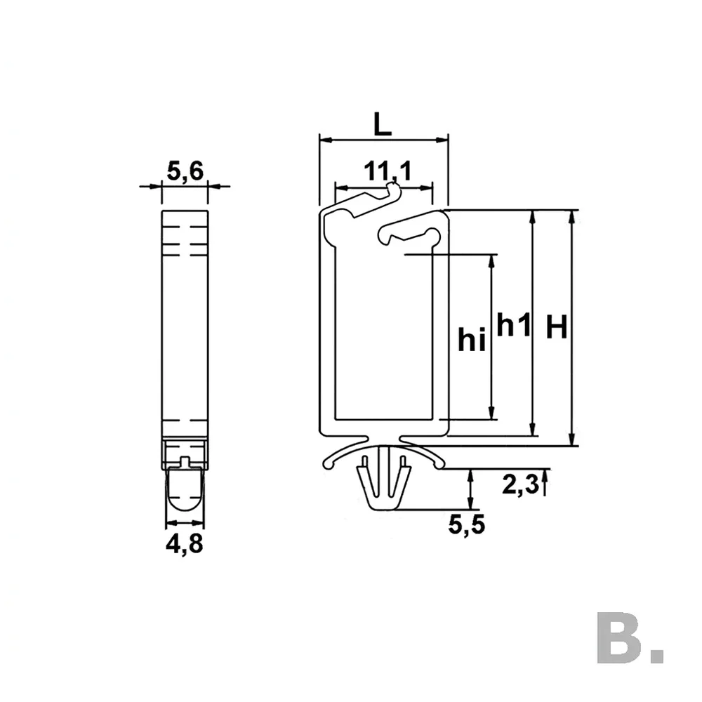 Plano de dimensiones 2 Abrazadera rectangular encajable - apertura superior
