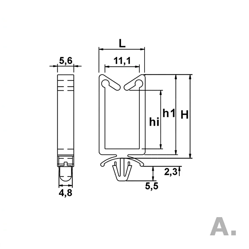 Plano de dimensiones Abrazadera rectangular encajable - apertura superior