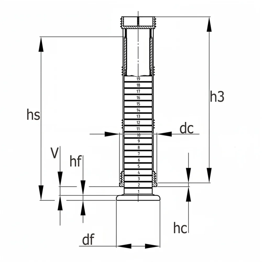 Plano de dimensiones Contera redonda ajustable con base hexagonal Ø 60 mm