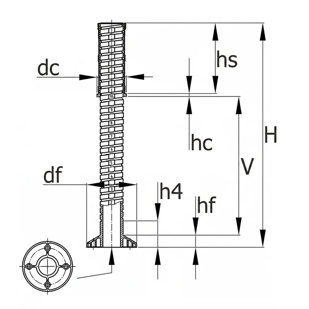 Dibujo técnico: Contera final redonda ajustable Ø 40 or Ø 42 mm