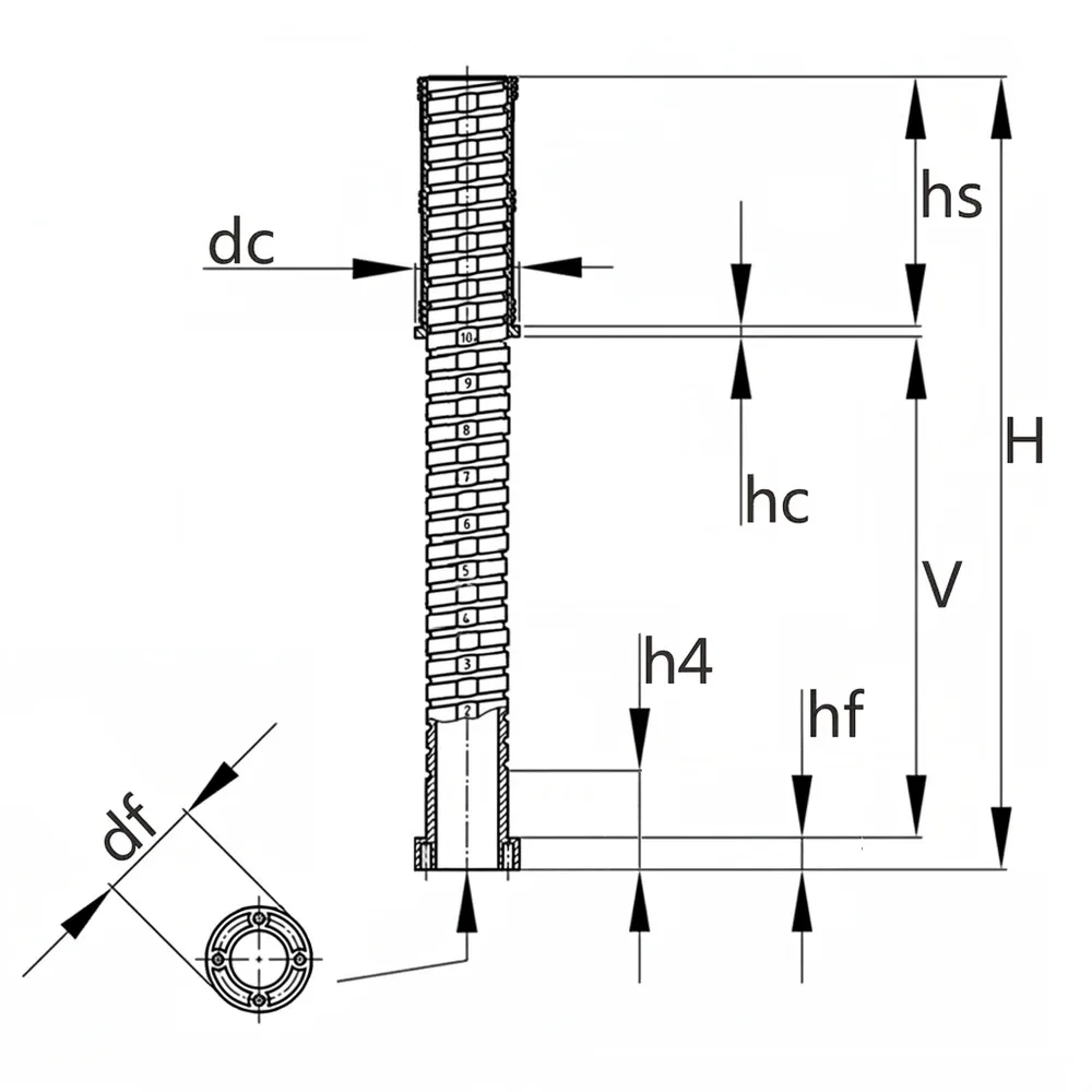 Dibujo técnico: Pies niveladores para tubo redondo Ø40 o Ø42mm - base pequeña