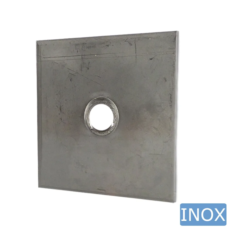 Placa soldable cuadrada 100x100mm - Acero inoxidable A2 (AISI 304) - roscado M16