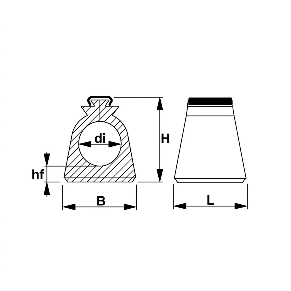 Plano de dimensiones Taco deslizador para tubo