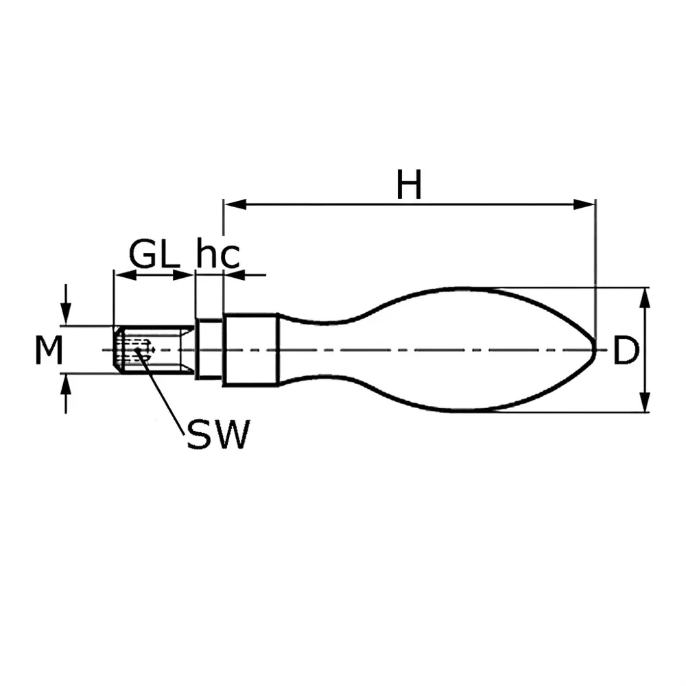 Dibujo técnico: Pomo de aluminio – DIN 98 – giratoria
