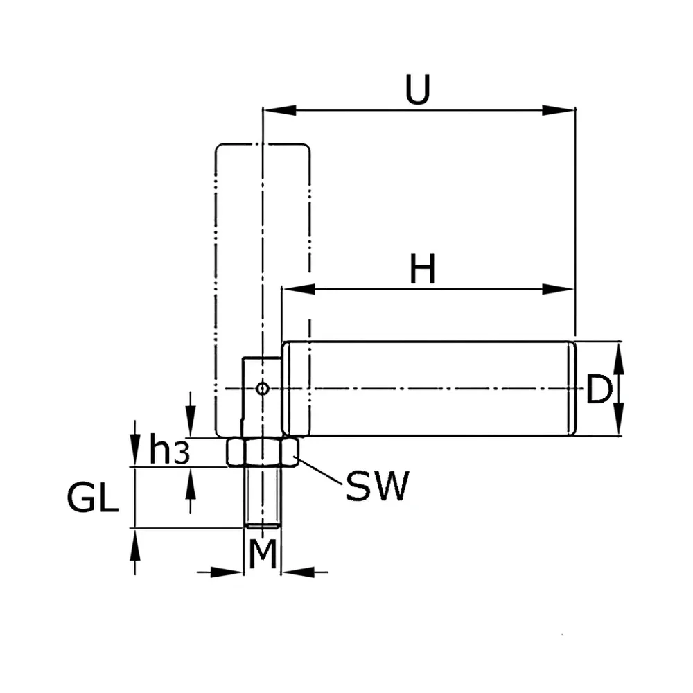 Plano de dimensiones Empuñadura cilíndrica retráctil – PA – giratoria