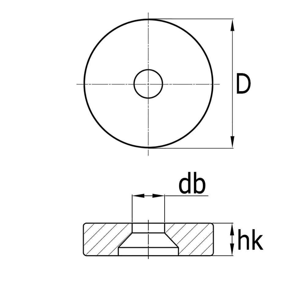 Plano acotado Tope deslizador redondo PE-LD Ø21mm - con agujero avellanado Ø4mm - Marrón