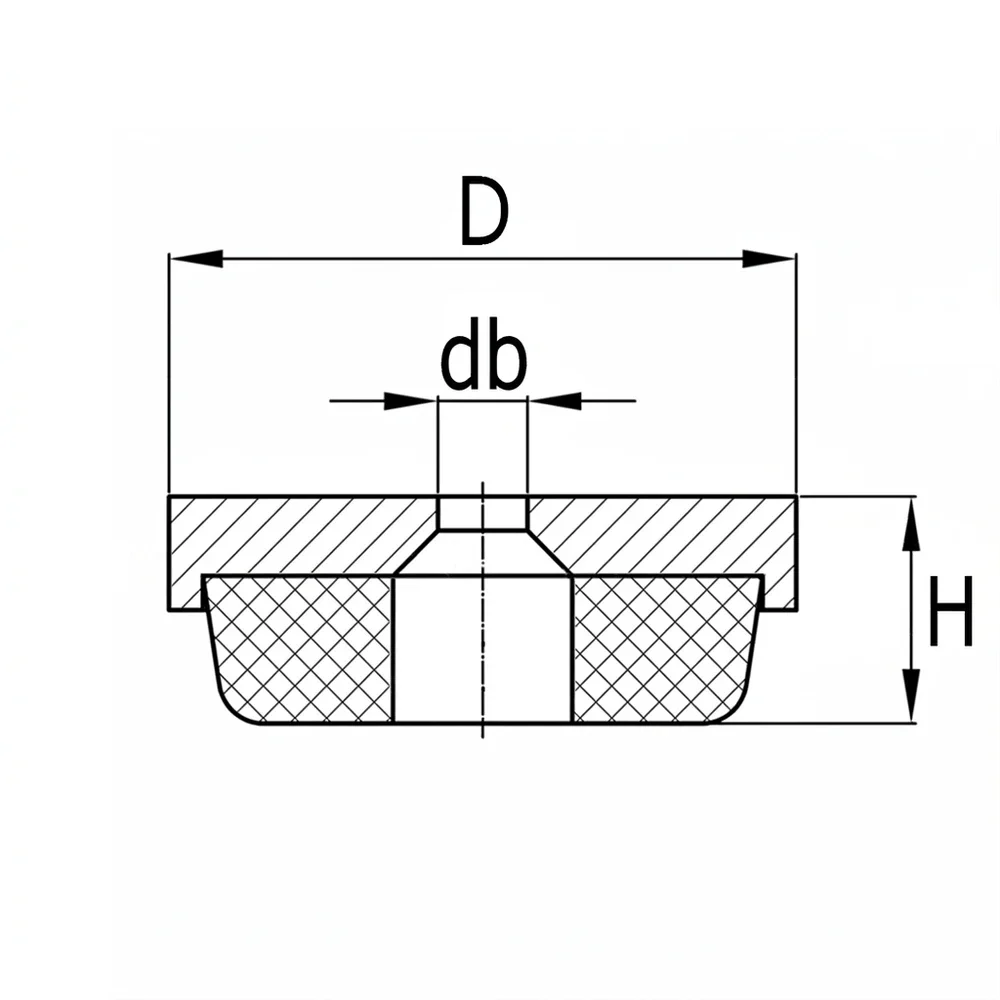 Plano acotado Deslizador con clavo redondo con tornillo PS Ø28mm - deslizador antideslizante PVC - Marrón