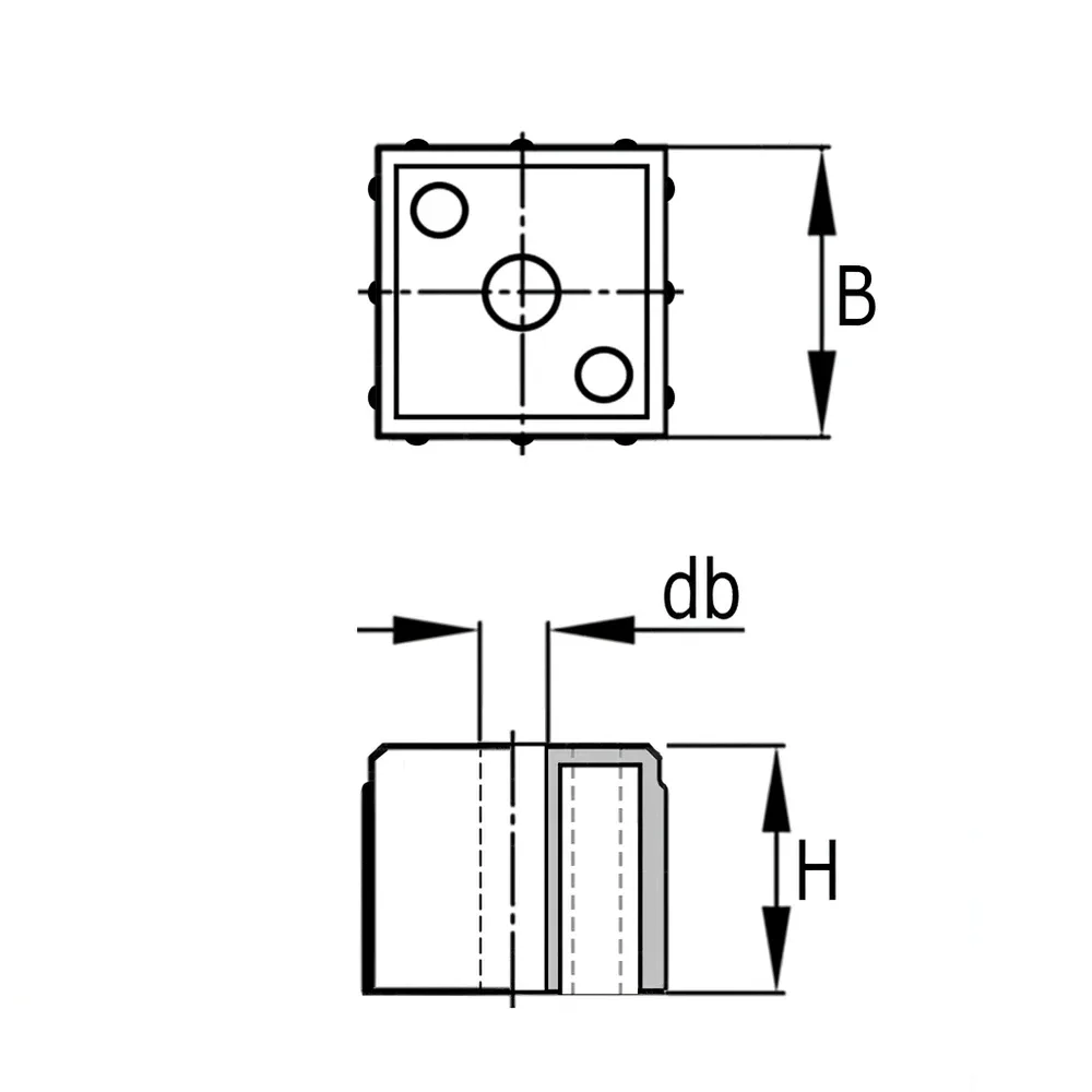 Dibujo técnico: Conectores para tubos - bloques de fijación