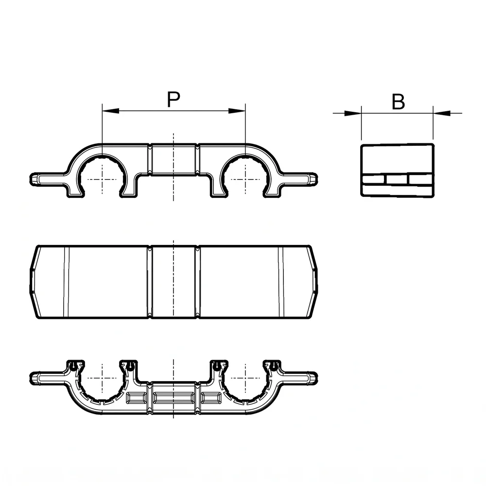 Plano acotado Conector para sillas de tubo redondo Ø20mm - L=120mm - Negro
