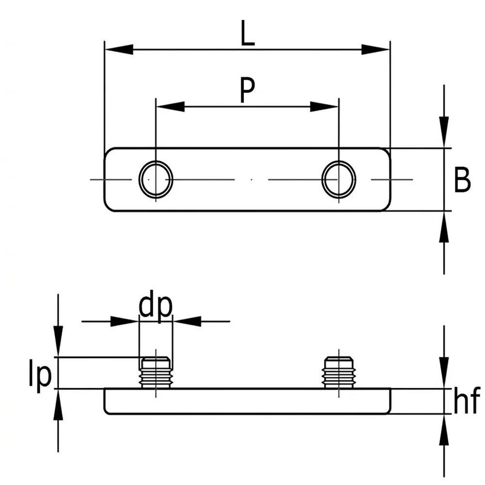 Plano acotado Placa deslizante PA para tubo 80 x 10 x 4mm - vástago Ø5.8mm - Negro
