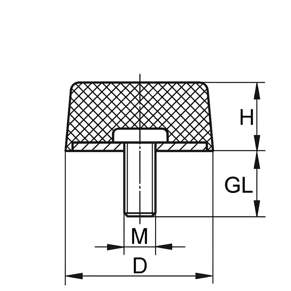 Dibujo técnico: Tope de goma tipo KN-D - cónico