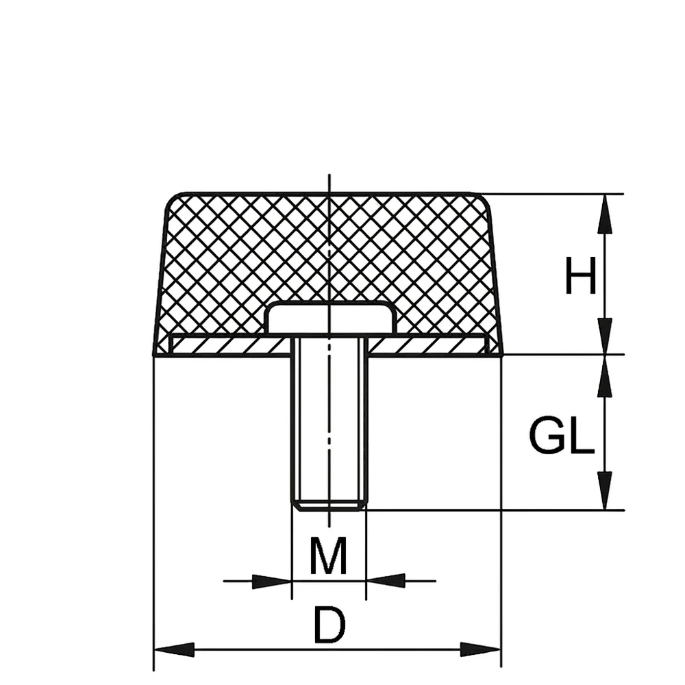 Plano de dimensiones Tope de goma tipo KN-D - cónico