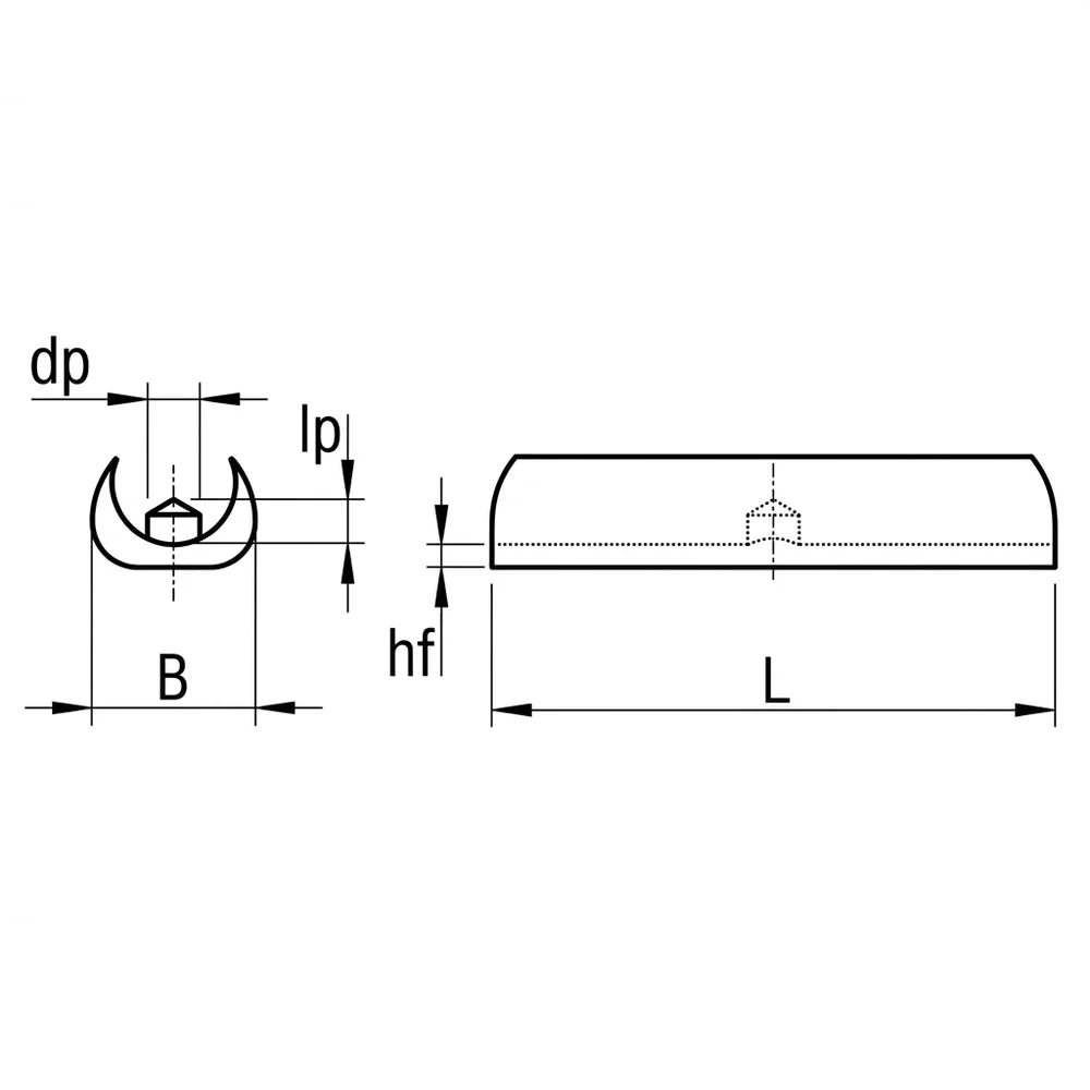 Plano acotado Deslizador rectangular para tubos autobloqueante PP - Ø10-11mm - Negro